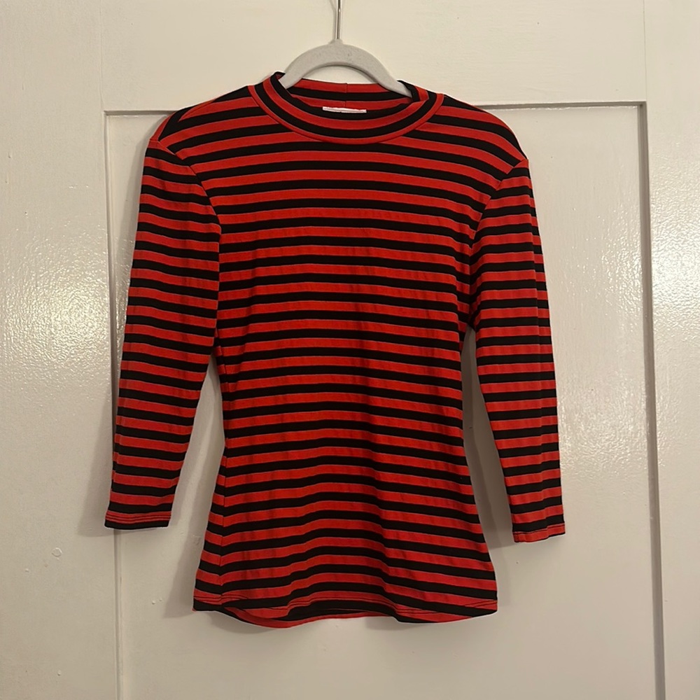 BAD GIRL 3/4 SLEEVE TOP IN ORANGE AND BLACK STRIPES - VIXEN BY MICHELINE PITT